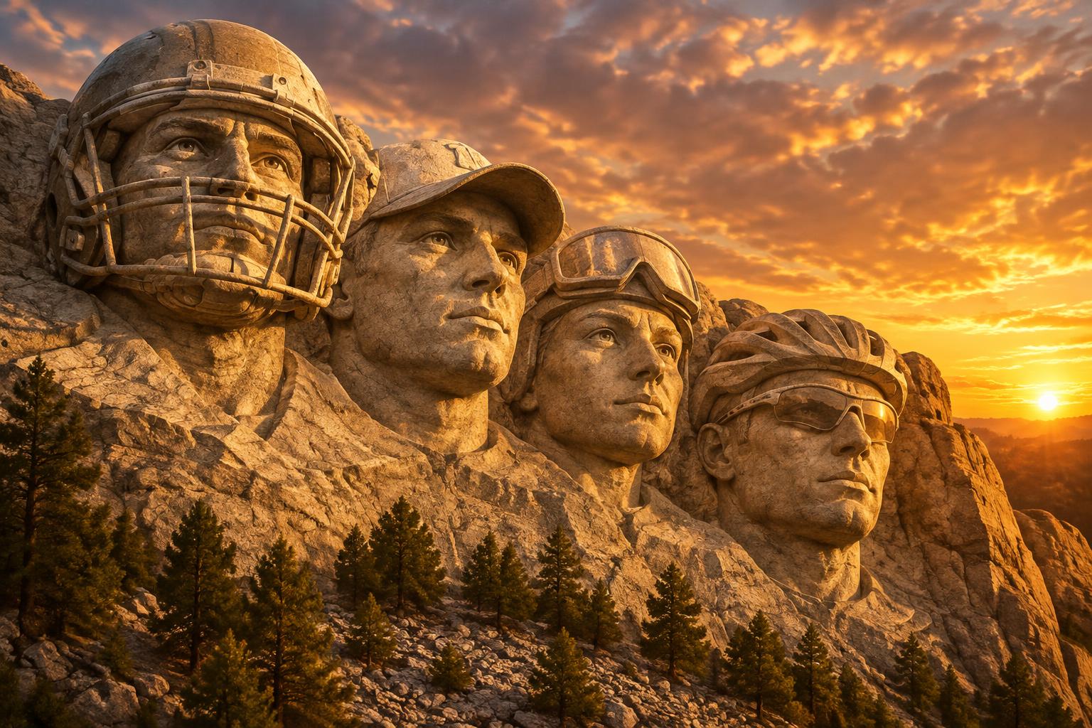 Athletes carved into a mountain